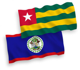 Flags of Togolese Republic and Belize on a white background