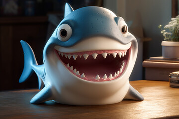 Get ready to grin with delight at the Super Happy Smile of a Cute Pixar Style Cartoon Shark with Exquisite Detail and Big Teeth Generative AI
