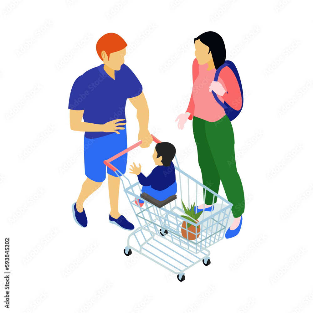 Wall mural Isometric Family In Supermarket