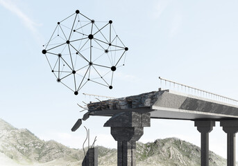 Damaged stone bridge as idea for problem and social connection concept