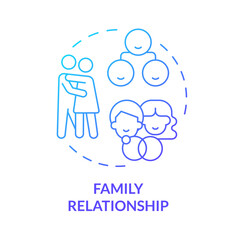 Family relationship blue gradient concept icon. Members bond and attachments. Genograms information abstract idea thin line illustration. Isolated outline drawing. Myriad Pro-Bold font used