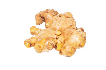 Fresh ginger root or rhizome old. Top view. Flat lay. Used for cooking popular in Thailand. Herb medical concept. Isolated on cutout PNG.	