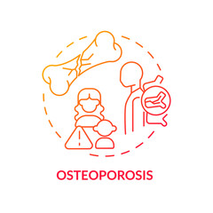 Osteoporosis red gradient concept icon. Weak bones. Family health history and chronic diseases abstract idea thin line illustration. Isolated outline drawing. Myriad Pro-Bold font used
