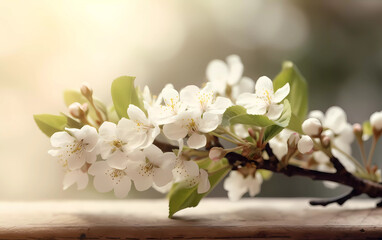 Naklejka na ściany i meble cherry blossoms with sunshine in the spring