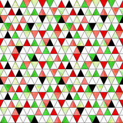Seamless geometric pattern. Red, green, and black triangles on a white background.