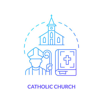 Catholic church blue gradient concept icon. Worshipers community. Christian confession type abstract idea thin line illustration. Isolated outline drawing. Myriad Pro-Bold font used