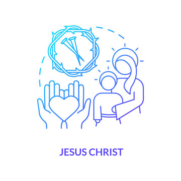 Jesus Christ blue gradient concept icon. Saint symbol for worshipers. Christian belief statement abstract idea thin line illustration. Isolated outline drawing. Myriad Pro-Bold font used