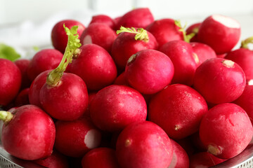 Heap of fresh radish, closeup