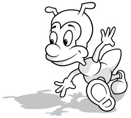 Drawing of a Running Smiling Ant