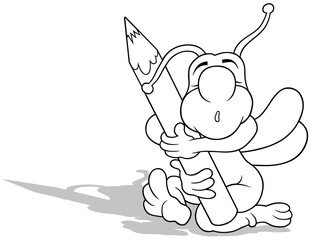 Drawing of a Sleeping Beetle Hugging a Crayon