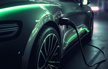 Naklejka premium Electric Vehicle Charging at Charge Point-EV Car-Generative AI