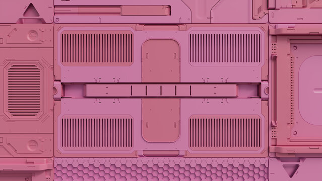 Sci-Fi Background with Pink, Futuristic Technological Panels. 3D Render.