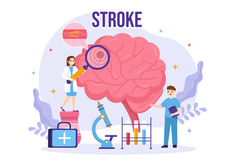 Fototapeta na wymiar Human Brain Stroke Vector Illustration with Scientific Medical, Hemorrhage and Pain Point in Flat Cartoon Hand Drawn Landing Page Templates