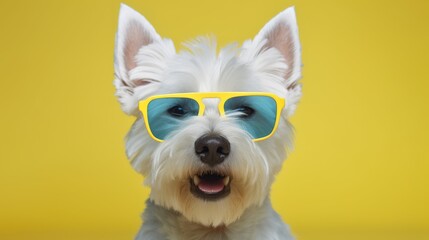 Dog in summer with sunglasses , Generative AI	