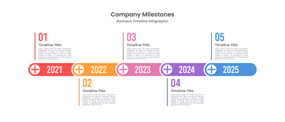 5-year timeline milestones company history infographic. Vector illustration.