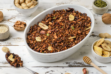 granola baked with nuts and honey