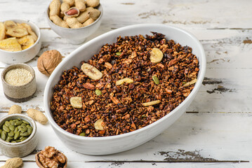 granola baked with nuts and honey