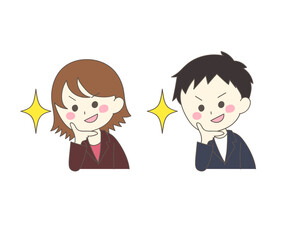 ドヤ顔でポーズを決めるスーツ姿の男女