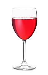 Glass of red wine on white background