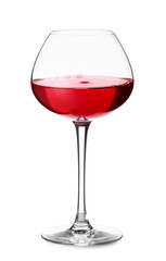 Glass of red wine on white background