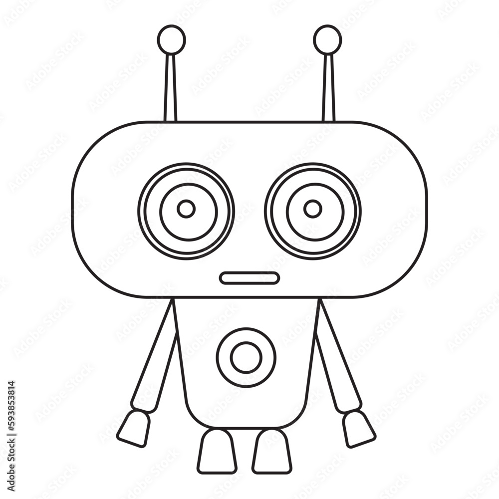 Sticker robot coloring book isolated, vector