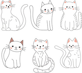 set of cat in doodle style isolated, vector