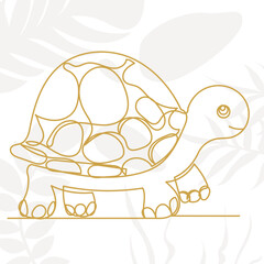 turtle continuous line drawing isolated, vector