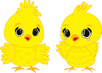 chicken character, yellow isolated, vector