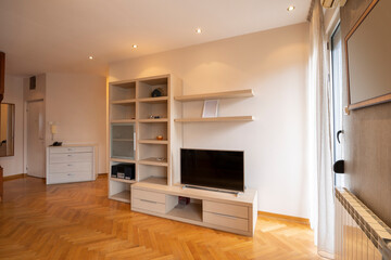Interior of a living room with parquet floor