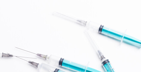 Disposable plastic syringe prepared for injection and vaccination in the hospital. The concept of...