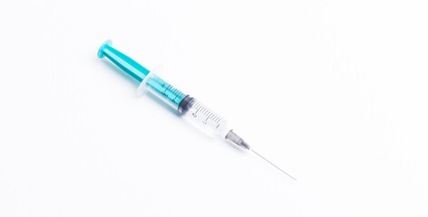 Disposable plastic syringe prepared for injection and vaccination in the hospital. The concept of...