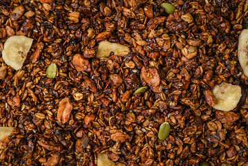 granola baked with nuts and honey