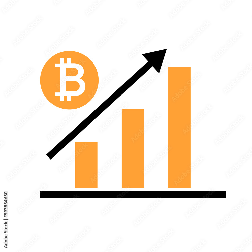 Poster bitcoin bar graph icon with increasing price. vector.