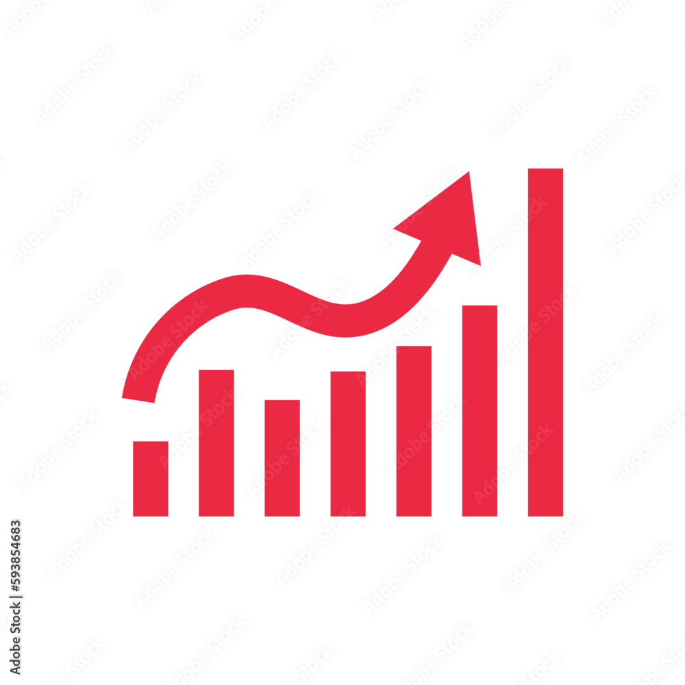 Poster increasing red bar graph icon. vector.