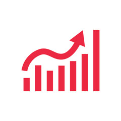 Increasing red bar graph icon. Vector.