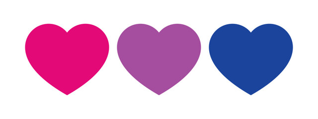 Pink, purple, and blue colored heart icon, as the colors of the bisexual flag. LGBTQI concept. Flat vector illustration.	