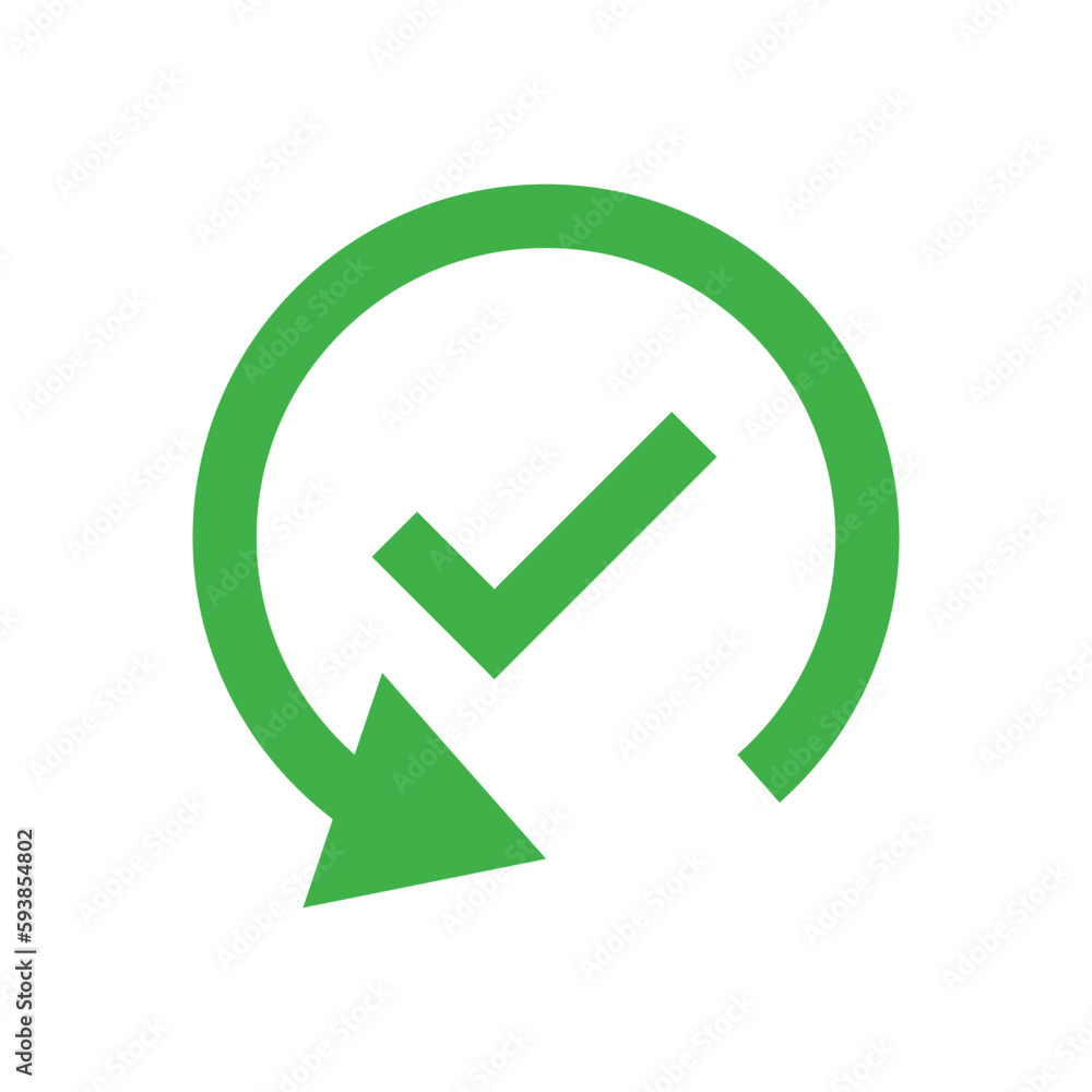 Poster check mark and rotating arrow. progress. vector.