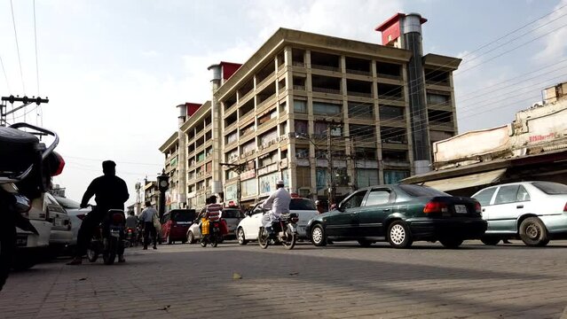 Rawalpindi, Pakistan - April 16 2023: A timelapse footage of Gakhar Plaza in Saddar, Rawalpindi, Pakistan. People are doing shopping for the Eid. 