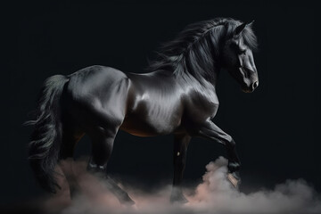 Naklejka na ściany i meble Gorgeous stallion on black background, stunning illustration generated by Ai