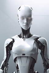 Obraz na płótnie Canvas Robotic android, stunning photorealistic illustration. Generative art