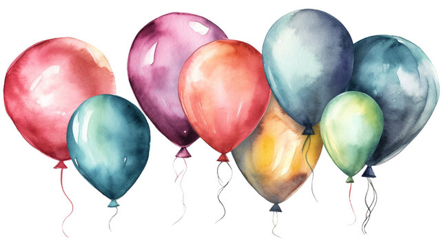 A bunch of watercolor party balloon clipart.