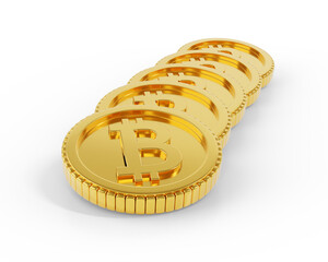 White screen Bitcoin 3D mode, digital money trading, new age digital currency, Cryptocurrency gold Bitcoin, Blockchain technology, isolated on white background.