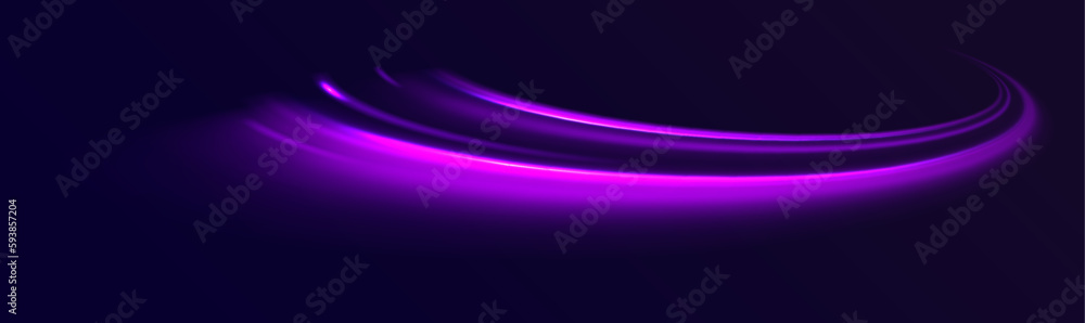 Poster light dynamic effect. curve light effect of purple line. luminous blue circle.
