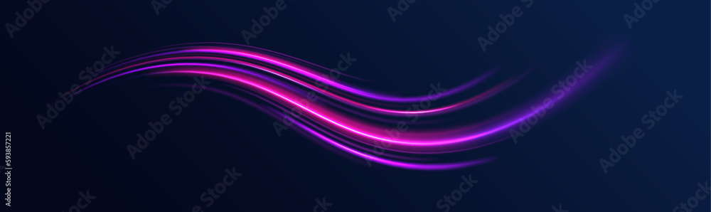 Fototapete shiny spiral lines effect neon color glowing lines background, high-speed light trails effect. futur