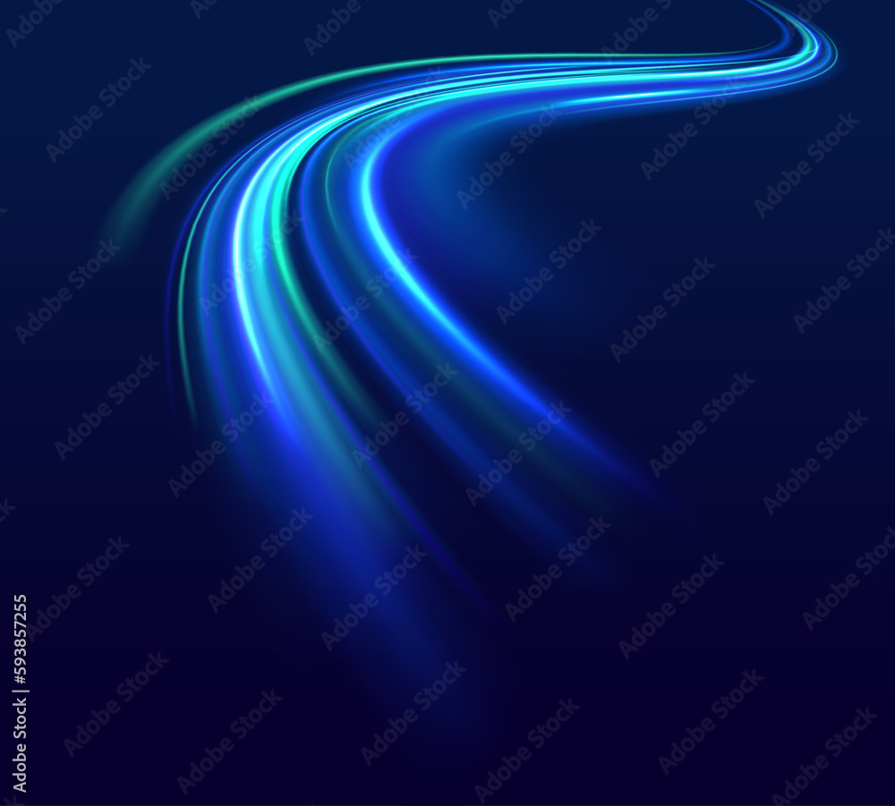 Poster the effect of speed on a blue background. abstract light lines of movement and speed with white colo