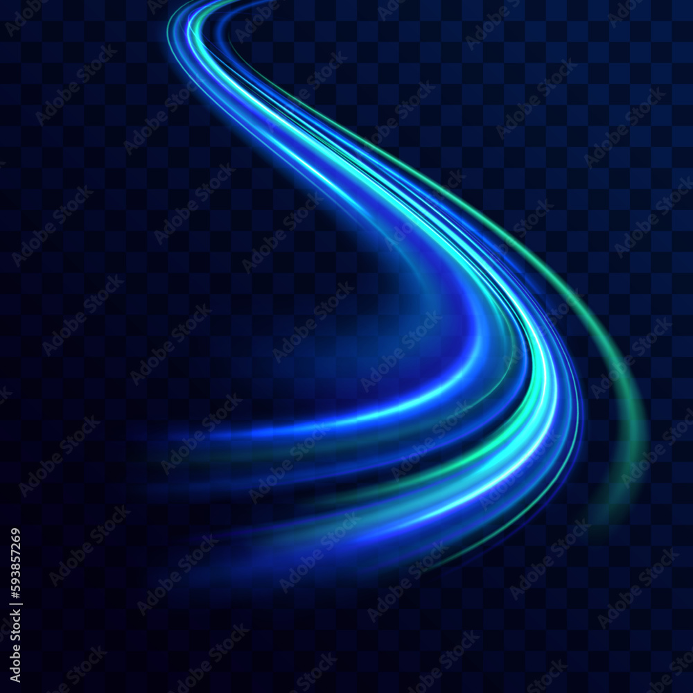 Poster the effect of speed on a blue background. abstract light lines of movement and speed with white colo