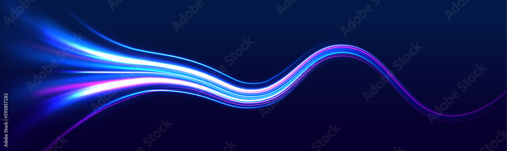 Poster dynamic composition of bright lines forming lights track of speed movement. movement sport pattern f