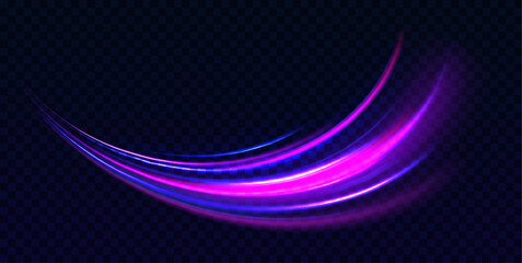 Neon light rays background. Modern abstract high speed movement. Colourful dynamic motion on blue background. 