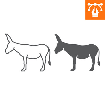 Donkey line and solid icon, outline style icon for web site or mobile app, animals and zoo, mule vector icon, simple vector illustration, vector graphics with editable strokes.