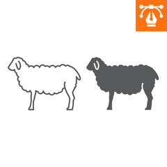 Sheep line and solid icon, outline style icon for web site or mobile app, animals and livestock, ewe vector icon, simple vector illustration, vector graphics with editable strokes.
